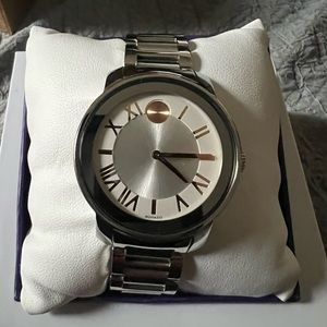 Movado Bold Silver Dial Rose Detailed Watch, 39mm